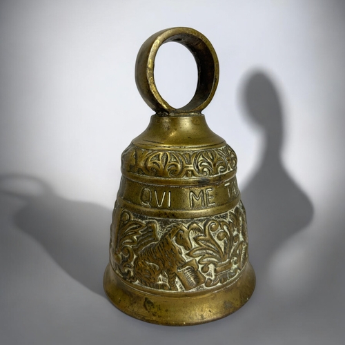 272 - A solid brass Catholic Monastery bell.Relief decorated with animals & foliate design. Inscribed ... 