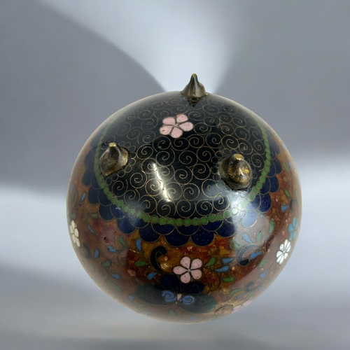 229 - A Japanese cloisonne Koro.Meiji period, 19th century.Finely decorated with Butterflies amongst folia... 