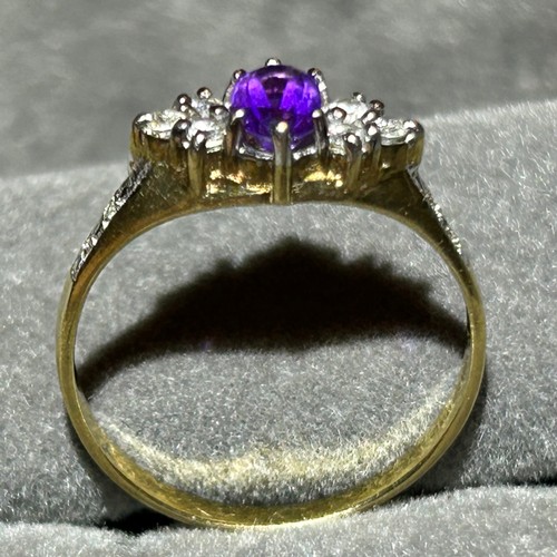 356 - A 9ct gold amethyst and white stone ring, approx UK size O, 2g