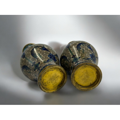 230 - A small pair of Japanese cloisonne vases.Meiji period, 19th century.Finely detailed stylised foliate... 