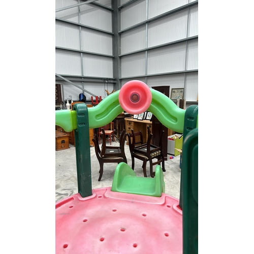 366 - Colorful plastic play set with slide and climbing frame, approximately 120 cm high.