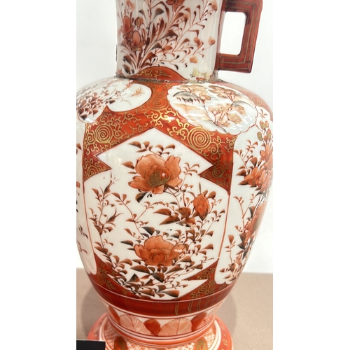 382 - A pair of Japanese Meiji Period Kutani  porcelain vase with floral and geometric motifs, featuring r... 