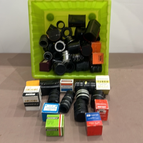 395 - Collection of vintage camera extension tubes and adapters. Brands include Asahi Pentax, Zenit, Vivit... 