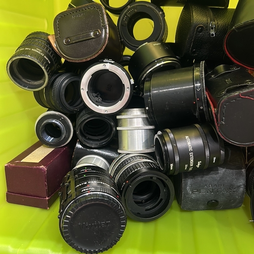 395 - Collection of vintage camera extension tubes and adapters. Brands include Asahi Pentax, Zenit, Vivit... 