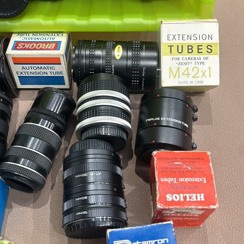 395 - Collection of vintage camera extension tubes and adapters. Brands include Asahi Pentax, Zenit, Vivit... 