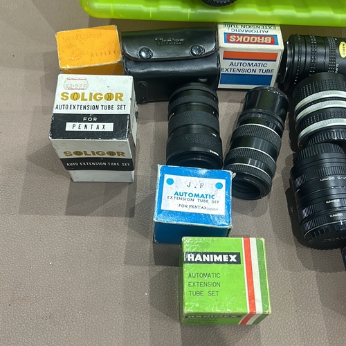 395 - Collection of vintage camera extension tubes and adapters. Brands include Asahi Pentax, Zenit, Vivit... 