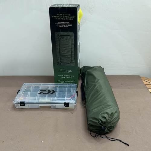 398 - Drennan Specialist Compact Unhooking Mat in protective green cover.  Dawia storage box with multiple... 