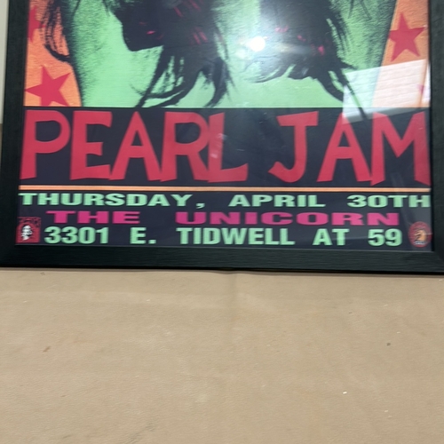 405 - Framed concert poster featuring Soundgarden and Pearl Jam, advertising a show at The Unicorn. Vibran... 