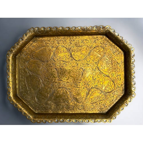 387 - Antique etched brass tray.Indian, 19th / 20th century.30 x 22cm