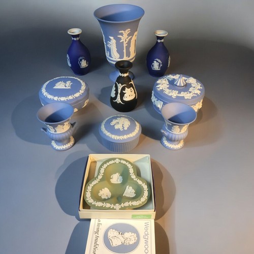 103 - Collection of Wedgewood Jasper Ware To include Black Vase. Tallest 19cm.