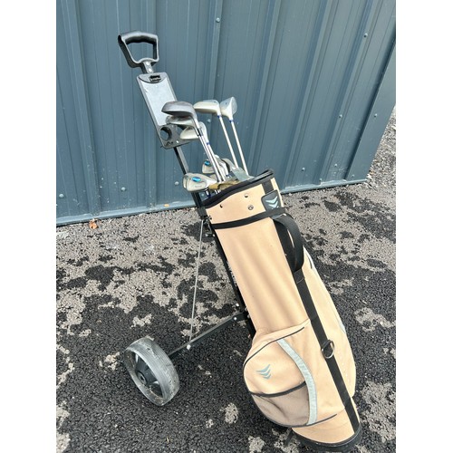 292 - 1 x set golf clubs and trolley- including Taylor made and vantage