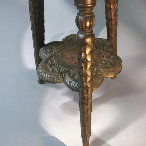 354 - 19th Century Anglo-Indian Cricket or Wine Table. Scale Carved Legs with 2 Tiers, The Top Carved With... 