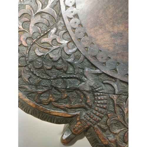 354 - 19th Century Anglo-Indian Cricket or Wine Table. Scale Carved Legs with 2 Tiers, The Top Carved With... 