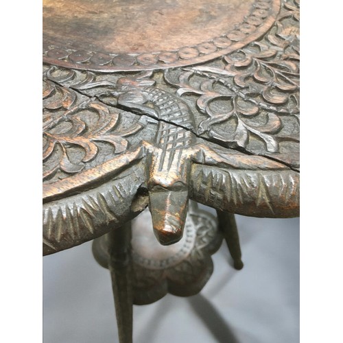 354 - 19th Century Anglo-Indian Cricket or Wine Table. Scale Carved Legs with 2 Tiers, The Top Carved With... 