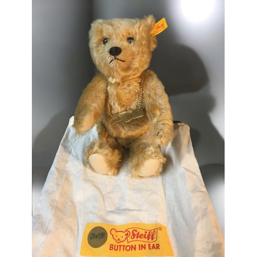 65 - Steiff Golden Button in Ear Gold Plush Articulated Growler Teddy Bear. Has the Original Bag And 1902... 