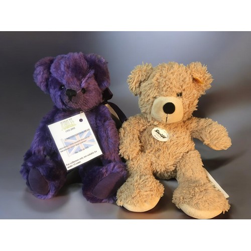 66 - Steiff Teddy Bear with Button to Ear and an Articulated Purple Plush Ltd Edition Jubilee. 