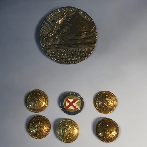 67 - Lusitania Medalion and a Set of British India Steam Navigation Company Buttons, with SS Nevassa Brit... 