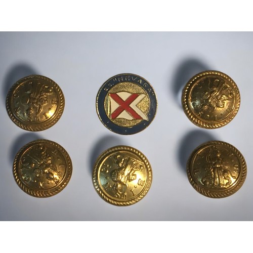 67 - Lusitania Medalion and a Set of British India Steam Navigation Company Buttons, with SS Nevassa Brit... 