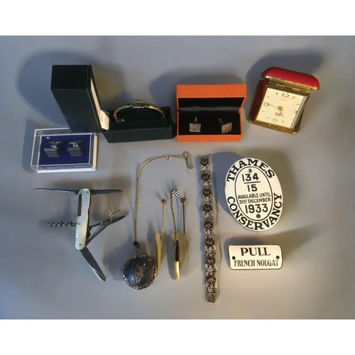 5 - Interesting Ensemble of Items! to include Vintage Enamel Signs/Labels, Siam Silver Jewelry, Stick Pi... 