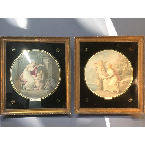 310 - 19th Century Francesco Bartolozzi Prints. Gilt Framed with Black and Gold Glass Decoration.H 45cmW 4... 