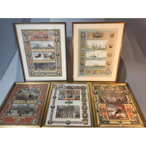 345 - Framed and Glazed Victorian Book Plate Prints x 5 - 