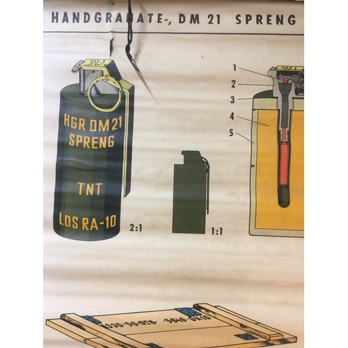 8 - German Dated 1960 Linen Backed Military Training Poster for Hand Granate - DM21 Spreng.