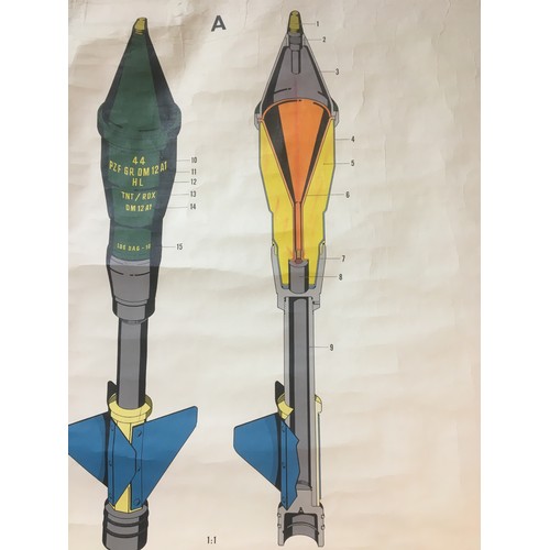 9 - German Dated 1962 Linen Backed Military Training Poster for Panzerfaustgranatzunder Sprengmunition (... 