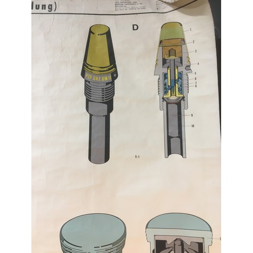 9 - German Dated 1962 Linen Backed Military Training Poster for Panzerfaustgranatzunder Sprengmunition (... 