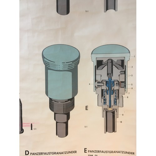 9 - German Dated 1962 Linen Backed Military Training Poster for Panzerfaustgranatzunder Sprengmunition (... 