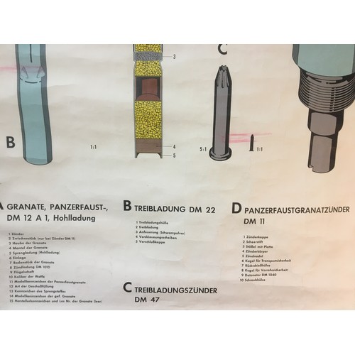 9 - German Dated 1962 Linen Backed Military Training Poster for Panzerfaustgranatzunder Sprengmunition (... 