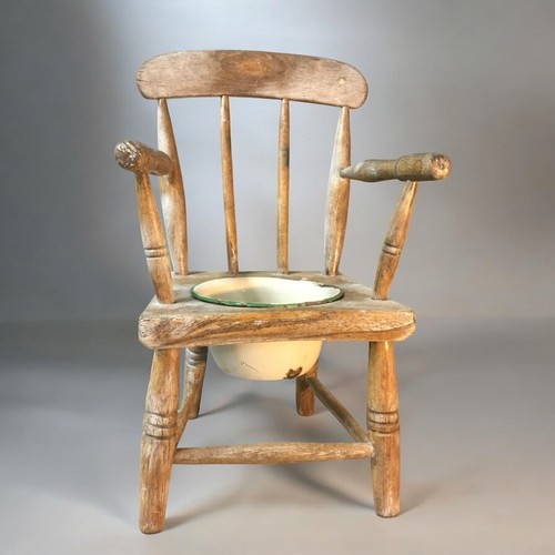 357 - Dolls Chair Circa 1900 Elm seated and Limed Oak.H 54cmW 34cm