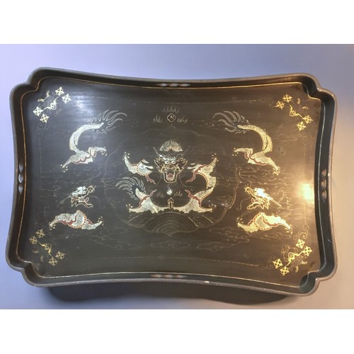 107 - Vintage Japanese Lacquer Tray With Gilt Gold Dragon Decoration.W 41cmL 61.5cm