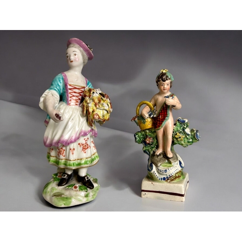 288 - A Chelsea-Derby porcelain figure. 'Seasons', Circa 1785.Together with a Swansea Cambrian pearlware P... 