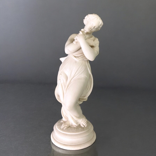 298 - A 19th century Bisque figure.French school, 19th century.Depicting a young woman with dove.Height - ... 