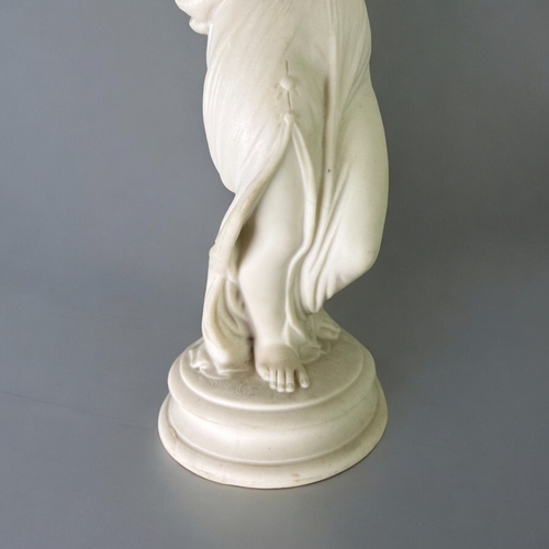 298 - A 19th century Bisque figure.French school, 19th century.Depicting a young woman with dove.Height - ... 