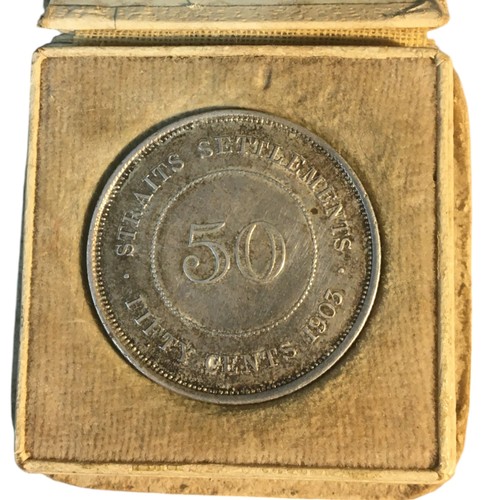 185 - Edward VII Straits Settlements (British Malaysia) 1903 Silver 50 Cents Coin.