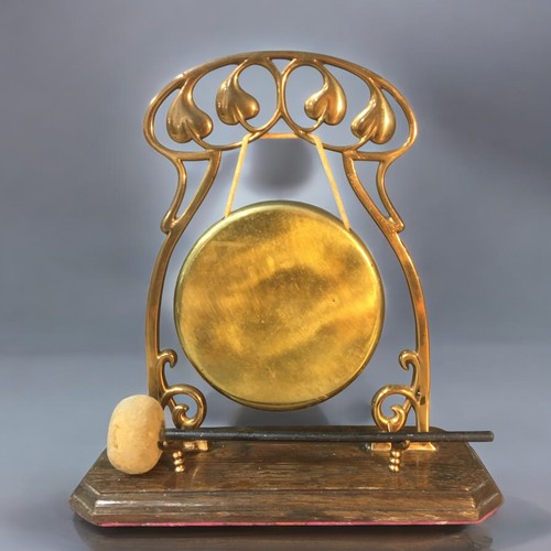 16 - Art Nouveau Table Gong on stand with Beater, and a Larger Hand Held Circa 1900 Gong with Beater 30cm... 