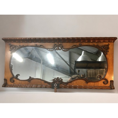 380 - Large 19th Century Carved Overmantle Mirror with Elongated Heart Shape Glass, Scroll Carving in the ... 