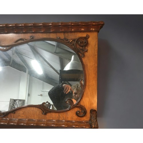 380 - Large 19th Century Carved Overmantle Mirror with Elongated Heart Shape Glass, Scroll Carving in the ... 