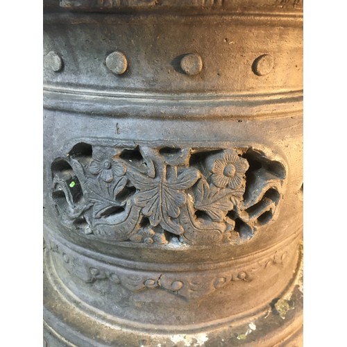 160 - A large Chinese Qing Dynasty Earthenware Black Finished Garden Stool With Foliate Cherry Blossom Pie... 