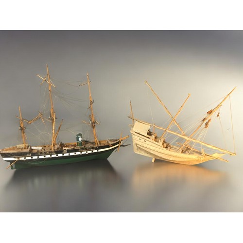 94 - 2 x Hand Built Large Ships. Vintage Junkar in Balsa or Similar Light Wood, and the Danish Frigate 