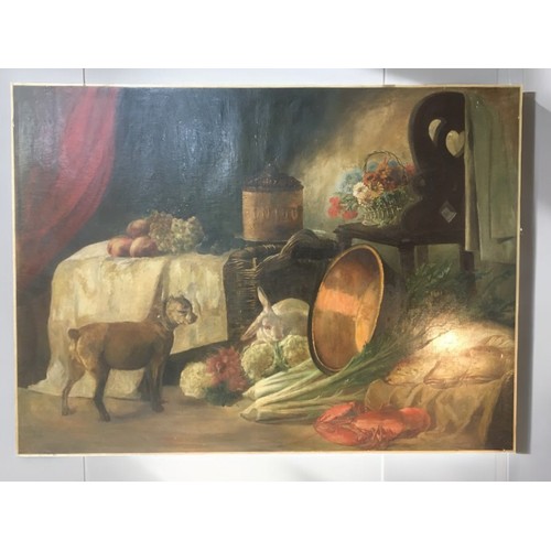 333 - A Very Large and impressive Still Life Oil on canvas. French, 19th century. Depicting & Dog and ... 