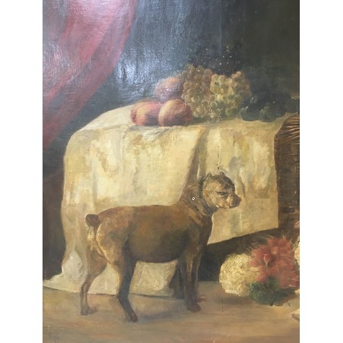 333 - A Very Large and impressive Still Life Oil on canvas. French, 19th century. Depicting & Dog and ... 