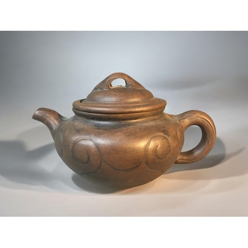 98 - A Chinese Yixing Clay Teapot Stamped to Base, Armorial Plate, and a Wooden Box with Oriental Transfe... 