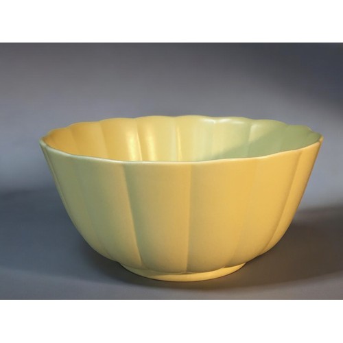 81 - Art Deco Keith Murray Etruria Wedgewood Fluted Yellow Bowl fully Marked to Base 22.5cm Dia 11cm Tall... 