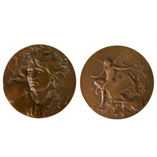 433 - A bronze Orpheus Medallion. Marie Alexandre L. Coudray (1864-1932)In original case.Diameter - 66mm... 