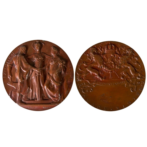 434 - 1897 BELGIUM International Exposition bronze medallion.by Jules Lagae for Wolfers.Diameter - 70mm... 