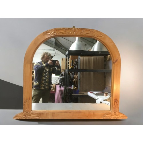 375 - Large Carved Vintage Pine Overmantle Mirror. Nicely Carved Acorn Detail.H 98.5cmW 125cm