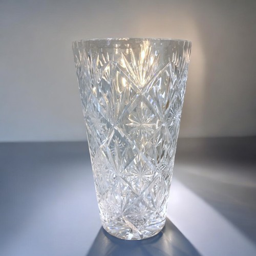 95 - Quality Crystal Glass Etched and Cut Some Moulded. Large Heavy Star Cut Vase (Crown Mark to base), H... 