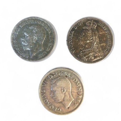 278 - Silver Crowns x 3 - 1937 George VI Shield, 1935 George V Rocking Horse (George and the Dragon), 1890... 